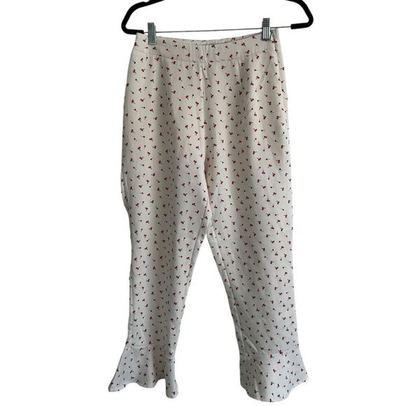 Tiger Mist White Cherry All Over Novelty Print Pants Size S Cropped Ruffle - Picture 1 of 13